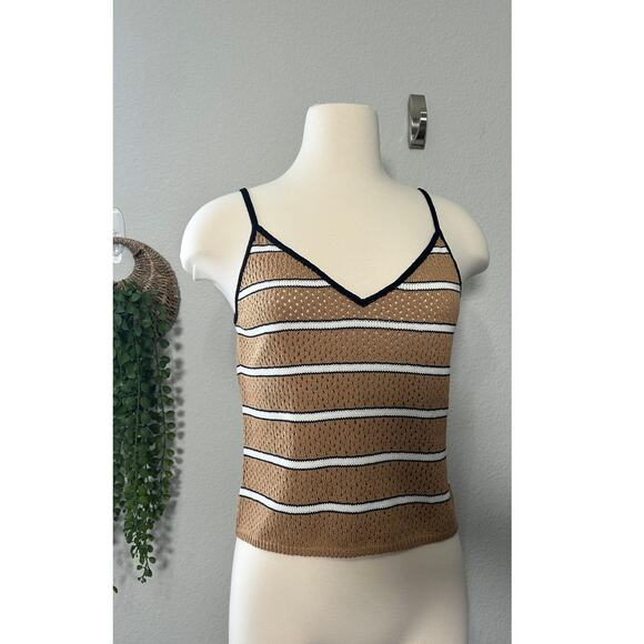 St. John Sport Brown & White Striped Knit Tank Top Y2K Neutral Tone Size Small - Picture 5 of 9
